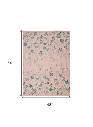 Homeroots 8' Floral Area Rug In Pink, Gray & Blue – Stain Resistant, Durable, Ideal For Kids & Pets, 96" X 120" 4' X 6' Polypropylene 553273