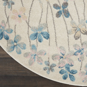 Homeroots 5' Beautiful Ivory And Blue Floral Round Rug - Durable, Stain Resistant, Perfect For Homes With Kids!  Polypropylene 553274