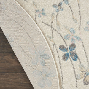 Homeroots 5' Beautiful Ivory And Blue Floral Round Rug - Durable, Stain Resistant, Perfect For Homes With Kids!  Polypropylene 553274