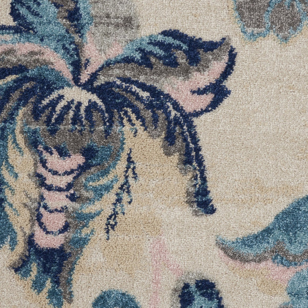 Homeroots 5' Stunning Floral Round Rug In Ivory, Navy & Light Blue - Durable, Stain Resistant, Perfect For Homes!  Polypropylene 553275