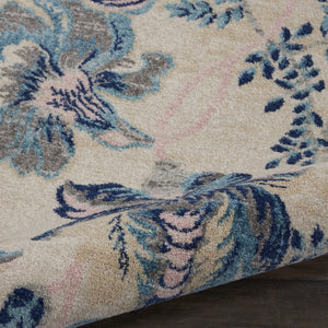 Homeroots 5' Stunning Floral Round Rug In Ivory, Navy & Light Blue - Durable, Stain Resistant, Perfect For Homes!  Polypropylene 553275