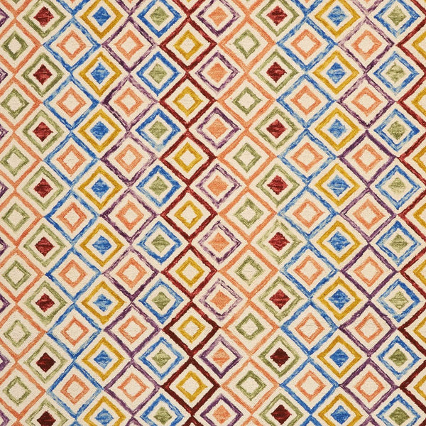 Homeroots 8' Ivory Blue And Red Geometric Hand-tufted Wool Area Rug – Unique Bohemian Statement Piece For Home  Wool 553295