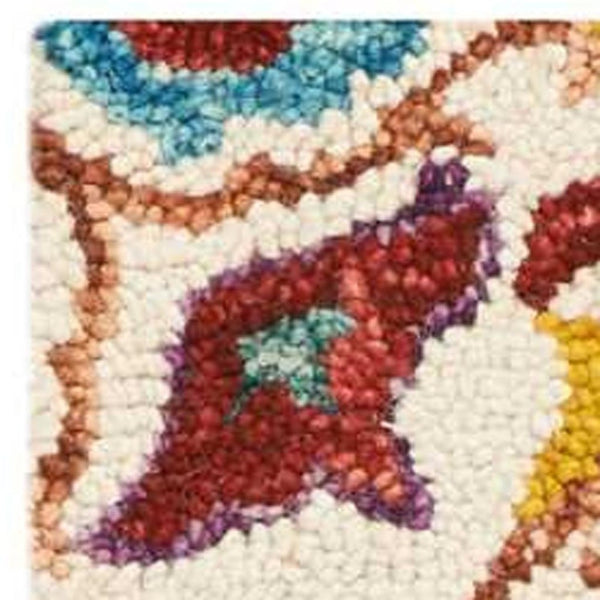 HomeRoots 4' Hand-Tufted Wool Area Rug with Ivory, Blue, and Red Geometric Pattern for Bohemian Charm 4' X 6' 553297