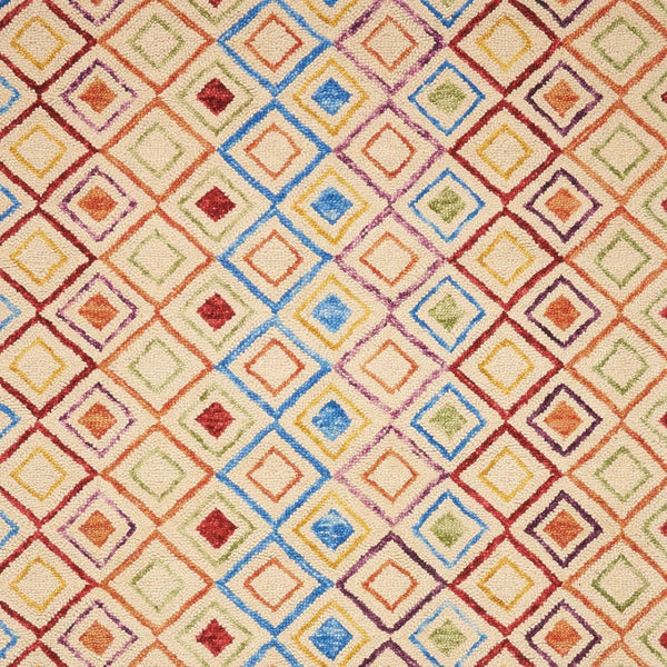 Homeroots 4' X 6' Hand-tufted Wool Geometric Area Rug In Ivory, Blue & Red – Stylish, Unique & Cozy Addition!  Wool 553297