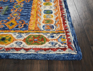 HomeRoots 8' Hand-Tufted Wool Floral Area Rug in Navy, Orange, and Green - Artisan Crafted Elegance for Your Home 8' X 11' 553298