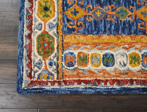 Homeroots 8' X 11' Hand-tufted Distressed Wool Area Rug In Navy Blue, Orange & Green - Unique Floral Design!  Wool 553298