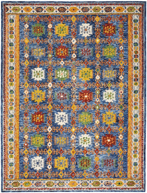 HomeRoots 8' Hand-Tufted Wool Floral Area Rug in Navy, Orange, and Green - Artisan Crafted Elegance for Your Home 8' X 11' 553298