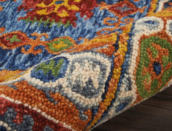 Homeroots 8' X 11' Hand-tufted Distressed Wool Area Rug In Navy Blue, Orange & Green - Unique Floral Design!  Wool 553298