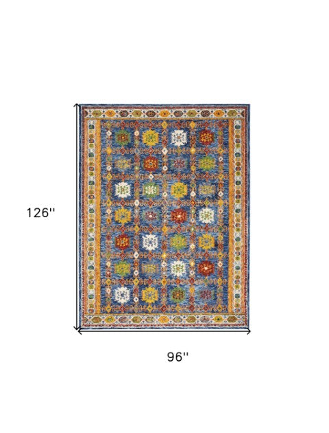 Homeroots 8' X 11' Hand-tufted Distressed Wool Area Rug In Navy Blue, Orange & Green - Unique Floral Design!  Wool 553298