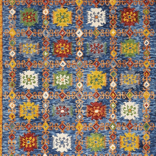 Homeroots 8' X 11' Hand-tufted Distressed Wool Area Rug In Navy Blue, Orange & Green - Unique Floral Design!  Wool 553298