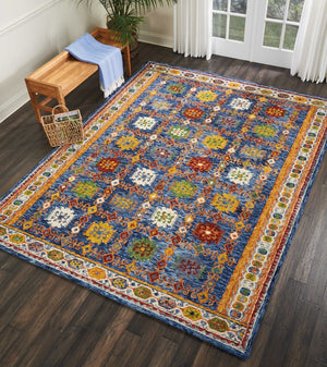 HomeRoots 8' Hand-Tufted Wool Floral Area Rug in Navy, Orange, and Green - Artisan Crafted Elegance for Your Home 8' X 11' 553298