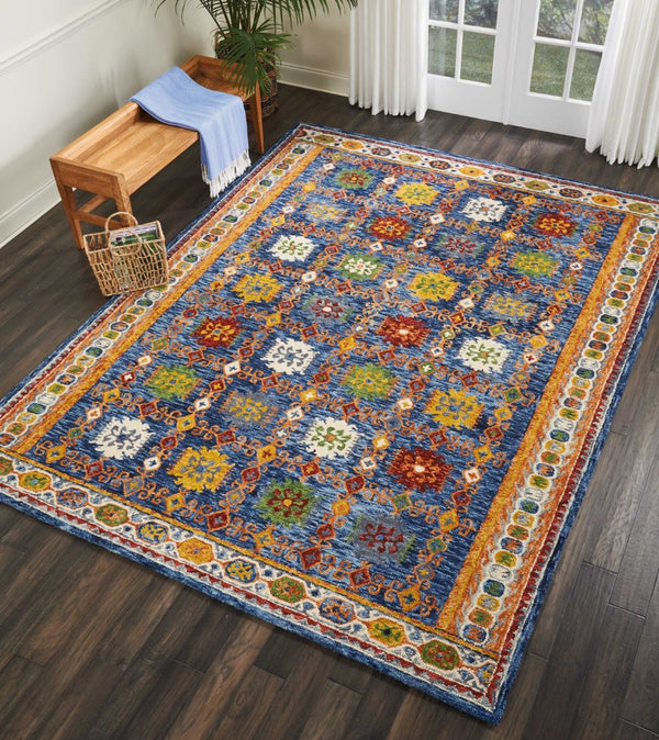 HomeRoots 8' Hand-Tufted Wool Floral Area Rug in Navy, Orange, and Green - Artisan Crafted Elegance for Your Home 8' X 11' 553298