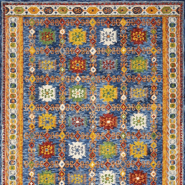 Homeroots 8' X 11' Hand-tufted Distressed Wool Area Rug In Navy Blue, Orange & Green - Unique Floral Design!  Wool 553298