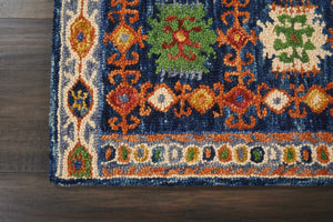 Homeroots 8' Hand-tufted Distressed Runner Rug In Navy Blue, Orange, And Green - Unique Floral Design For Cozy Spaces  Wool 553299