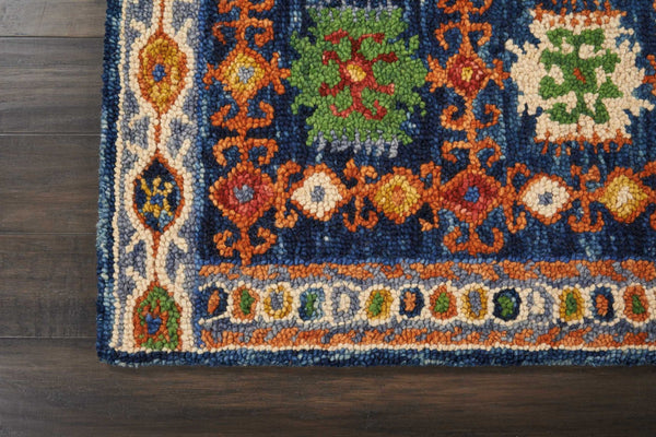 Homeroots 8' Hand-tufted Distressed Runner Rug In Navy Blue, Orange, And Green - Unique Floral Design For Cozy Spaces  Wool 553299