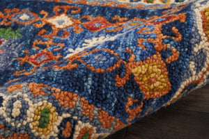 Homeroots 8' Hand-tufted Distressed Runner Rug In Navy Blue, Orange, And Green - Unique Floral Design For Cozy Spaces  Wool 553299