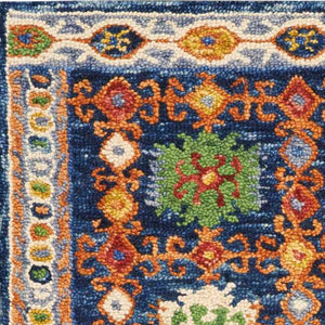 Homeroots 8' Hand-tufted Distressed Runner Rug In Navy Blue, Orange, And Green - Unique Floral Design For Cozy Spaces  Wool 553299
