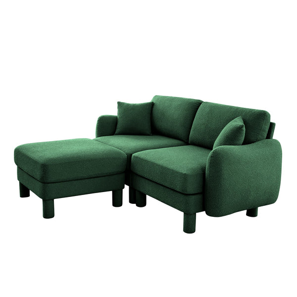 English Elm Boucle Loveseat Sectional Sofa With Removable Ottoman, Shell-Shaped Armrests, Green For Chic Spaces W3041S00307