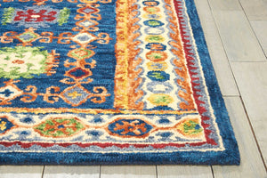 HomeRoots 8' Hand-Tufted Wool Floral Area Rug in Navy, Orange, and Green - Artisan Crafted Elegance for Your Home 5' X 8' 553300