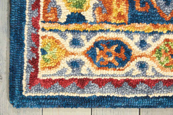 Homeroots 5' Hand-tufted Navy Blue, Orange & Green Wool Floral Area Rug - Unique Bohemian Focal Point Decor  Wool 553300