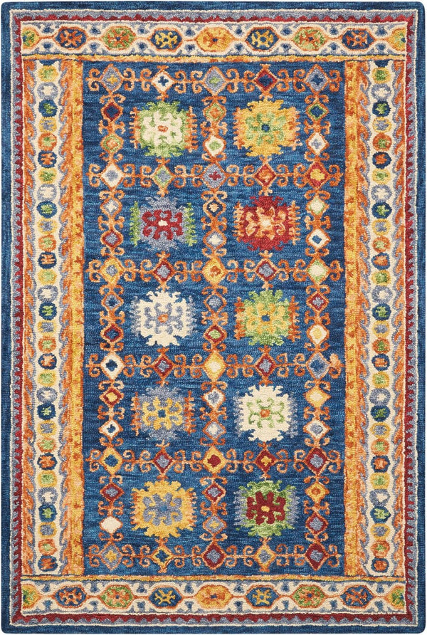 HomeRoots 8' Hand-Tufted Wool Floral Area Rug in Navy, Orange, and Green - Artisan Crafted Elegance for Your Home 5' X 8' 553300