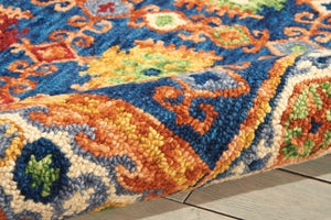 Homeroots 5' Hand-tufted Navy Blue, Orange & Green Wool Floral Area Rug - Unique Bohemian Focal Point Decor  Wool 553300