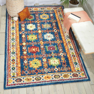 Homeroots 5' Hand-tufted Navy Blue, Orange & Green Wool Floral Area Rug - Unique Bohemian Focal Point Decor  Wool 553300