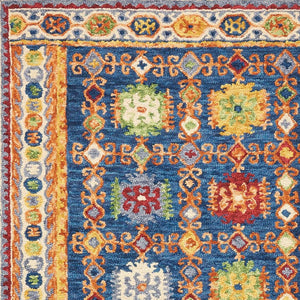 Homeroots 5' Hand-tufted Navy Blue, Orange & Green Wool Floral Area Rug - Unique Bohemian Focal Point Decor  Wool 553300