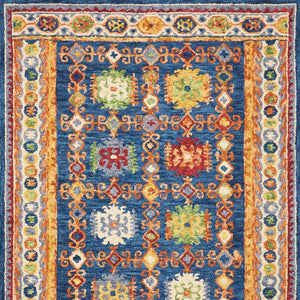 Homeroots 5' Hand-tufted Navy Blue, Orange & Green Wool Floral Area Rug - Unique Bohemian Focal Point Decor  Wool 553300