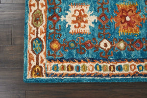 Homeroots 8' Hand-tufted Navy Blue, Orange & Green Wool Floral Runner Rug – Unique Bohemian Accent For Your Home  Wool 553303