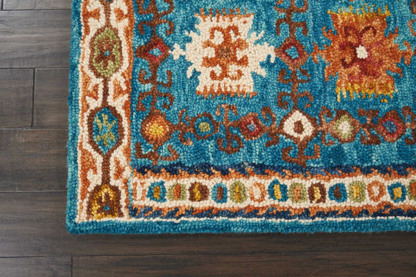 Homeroots 8' Hand-tufted Navy Blue, Orange & Green Wool Floral Runner Rug – Unique Bohemian Accent For Your Home  Wool 553303