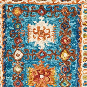 Homeroots 8' Hand-tufted Navy Blue, Orange & Green Wool Floral Runner Rug – Unique Bohemian Accent For Your Home  Wool 553303