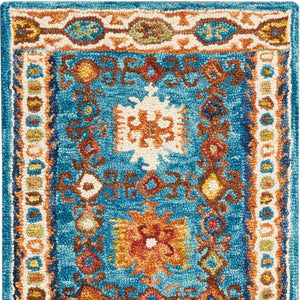 Homeroots 8' Hand-tufted Navy Blue, Orange & Green Wool Floral Runner Rug – Unique Bohemian Accent For Your Home  Wool 553303