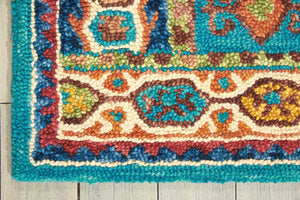 Homeroots 5' Hand-tufted Navy Blue, Orange & Green Wool Floral Area Rug - Unique Bohemian Focal Point Decor  Wool 553304
