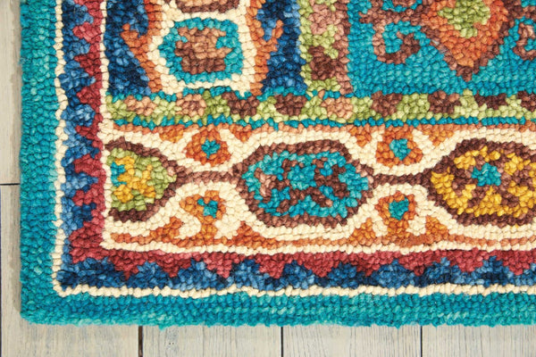 Homeroots 5' Hand-tufted Navy Blue, Orange & Green Wool Floral Area Rug - Unique Bohemian Focal Point Decor  Wool 553304