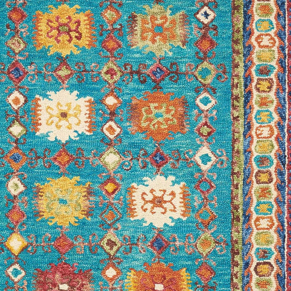 Homeroots 5' Hand-tufted Navy Blue, Orange & Green Wool Floral Area Rug - Unique Bohemian Focal Point Decor  Wool 553304