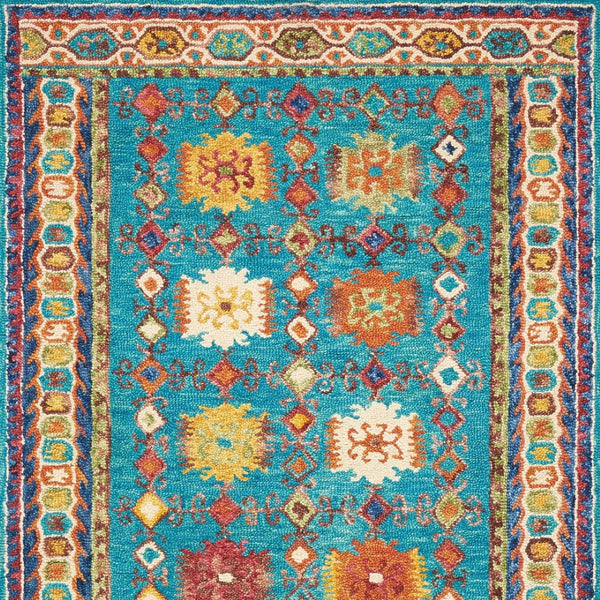 Homeroots 5' Hand-tufted Navy Blue, Orange & Green Wool Floral Area Rug - Unique Bohemian Focal Point Decor  Wool 553304
