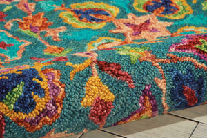 Homeroots 4' X 6' Teal Blue Yellow Red Wool Floral Hand Tufted Area Rug - Unique Bohemian Style For Any Space  Wool 553309