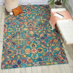 Homeroots 4' X 6' Teal Blue Yellow Red Wool Floral Hand Tufted Area Rug - Unique Bohemian Style For Any Space  Wool 553309