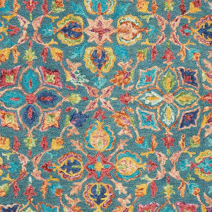 Homeroots 4' X 6' Teal Blue Yellow Red Wool Floral Hand Tufted Area Rug - Unique Bohemian Style For Any Space  Wool 553309