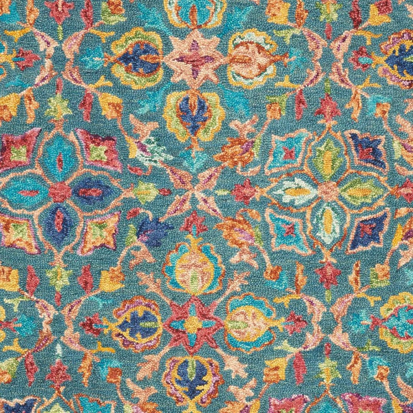 Homeroots 4' X 6' Teal Blue Yellow Red Wool Floral Hand Tufted Area Rug - Unique Bohemian Style For Any Space  Wool 553309