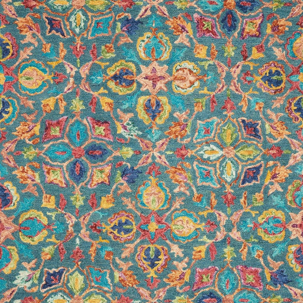 Homeroots 4' X 6' Teal Blue Yellow Red Wool Floral Hand Tufted Area Rug - Unique Bohemian Style For Any Space  Wool 553309