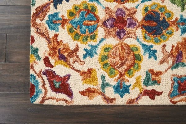 Homeroots 8' Ivory Red And Orange Wool Floral Hand-tufted Runner Rug - Unique Bohemian Design For Any Space  Wool 553312