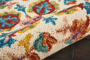 Homeroots 8' Ivory Red And Orange Wool Floral Hand-tufted Runner Rug - Unique Bohemian Design For Any Space  Wool 553312