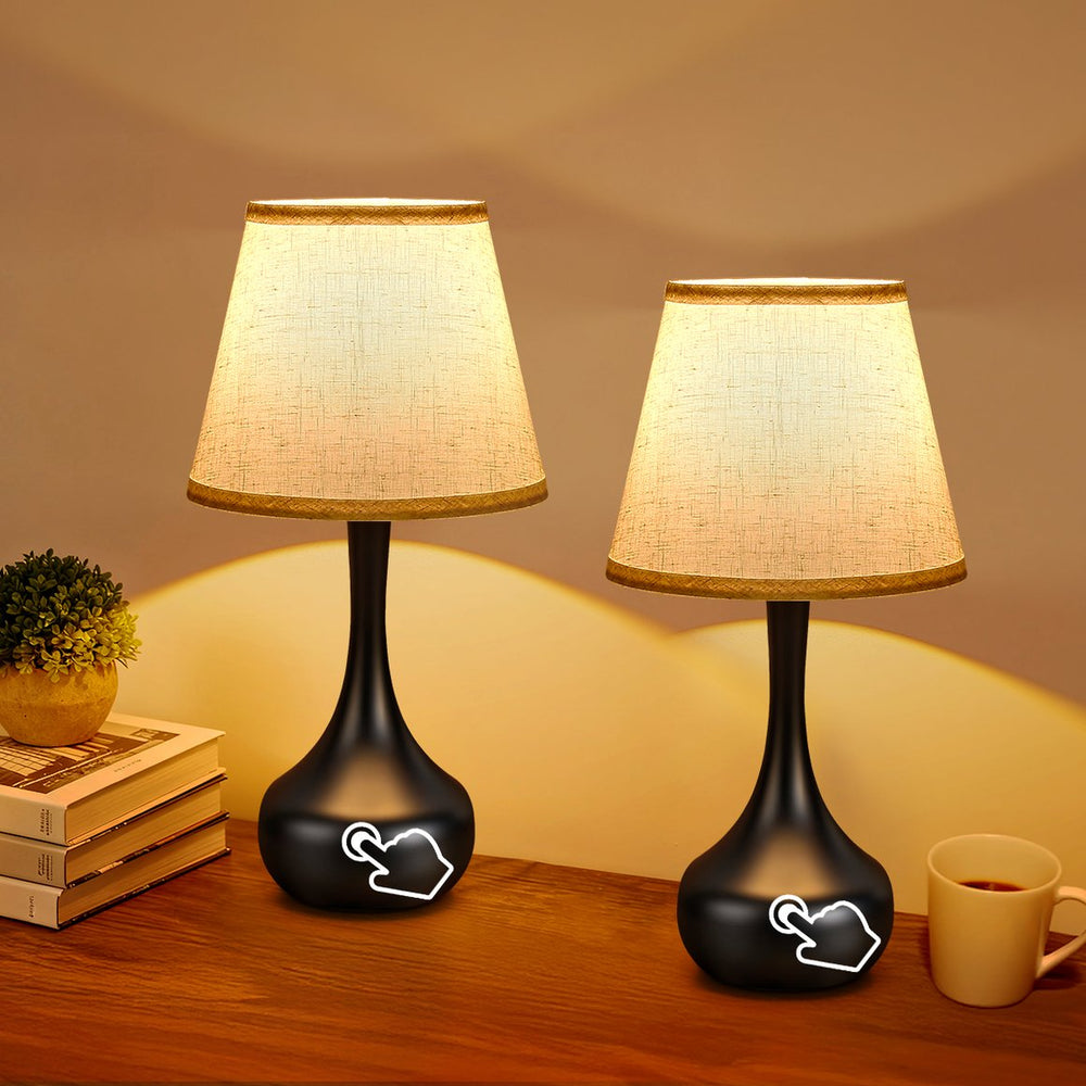 English Elm 3-Way Touch Table Lamps Set of 2 — Dimmable Small Bedside Lamps with Corded Power, Apple Base Design W2312P389968