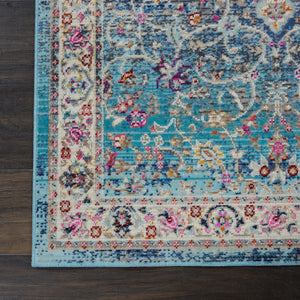 Homeroots 8' Blue And Beige Floral Distressed Runner Rug - Stain Resistant, Durable, Perfect For High Traffic Areas  Polypropylene 553333