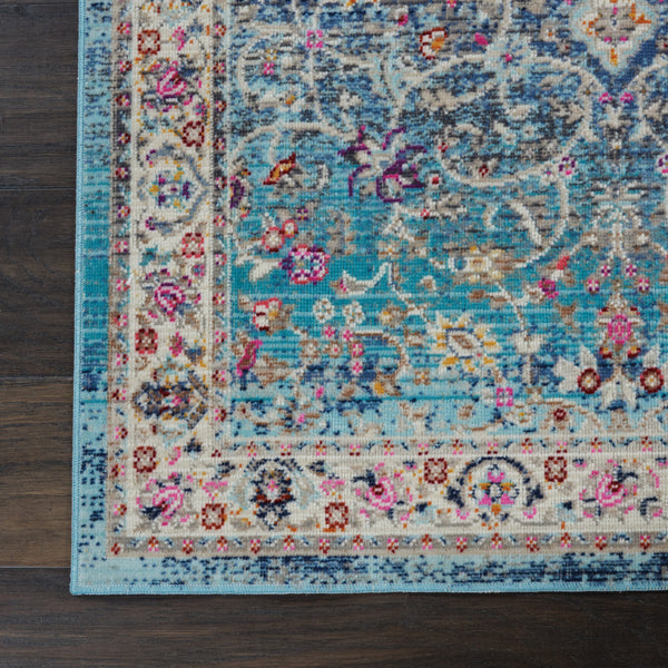Homeroots 8' Blue And Beige Floral Distressed Runner Rug - Stain Resistant, Durable, Perfect For High Traffic Areas  Polypropylene 553333