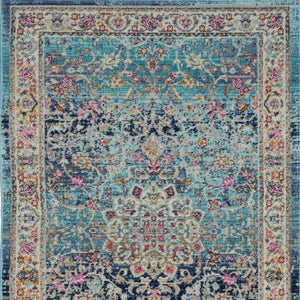 Homeroots 8' Blue And Beige Floral Distressed Runner Rug - Stain Resistant, Durable, Perfect For High Traffic Areas  Polypropylene 553333