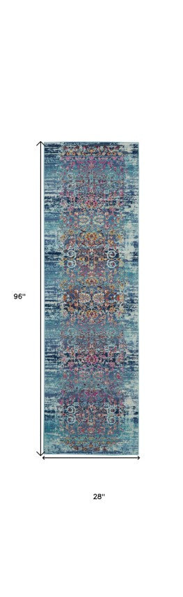 Homeroots 8' Colorful Floral Distressed Runner Rug – Durable, Stain Resistant, Perfect For Hallways & Kids’ Rooms  Polypropylene 553334