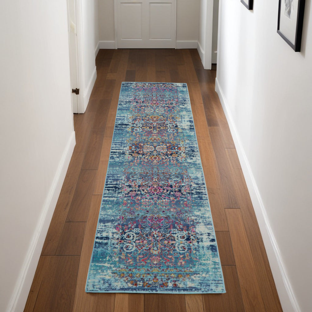 Homeroots 8' Colorful Floral Distressed Runner Rug – Durable, Stain Resistant, Perfect For Hallways & Kids’ Rooms  Polypropylene 553334